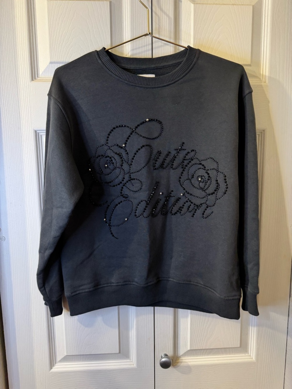 Zara Charcoal Embellished "Cute Edition" Crewneck Sweater